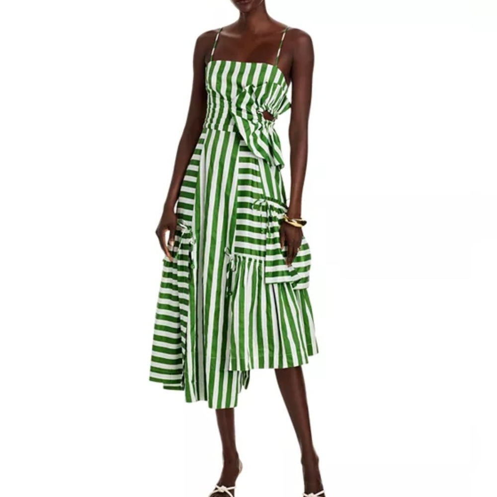 Green and White Striped Midi Dress Farm Rio size small